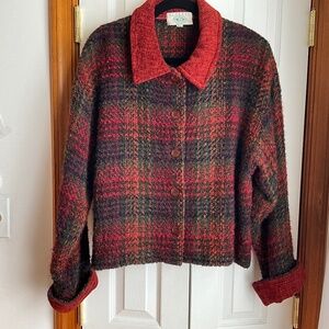 Blarney Woollen Mills Button Front Jacket Plaid Cabincore Made In Ireland Large